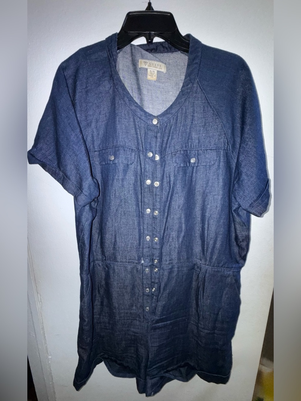 GUESS Jeans Denim Chambray Snap Front Romper XL